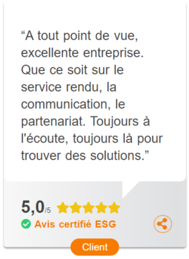 A TOUT POINT DE VUE, EXCELLENTE ENTREPRISE. QUE CE SOIT SUR LE SERVICE RENDU, LA COMMUNICATION, LE PARTENARIAT. TOUJOURS À L’ÉCOUTE, TOUJOURS LÀ POUR TROUVER DES SOLUTIONS.